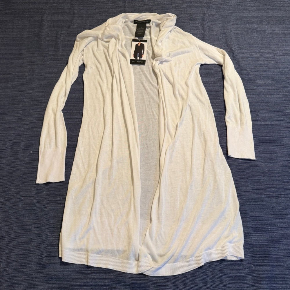 Grace Elements White Flyway Cardigan Long Sleeve Viscose Sweater Size S NEW